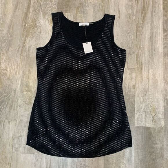 NWT Calvin Klein women’s size large black tank top with all over rhinest… - Picture 7 of 14